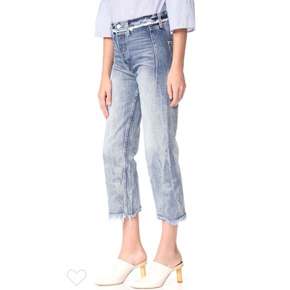 AYR The Arch High Waist Button-Fly Crop Jeans Acid Wash Blue Size 25 - Picture 2 of 8